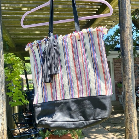 Loeffler Randall Fun Striped Bag/ Leather Trim! Great Size & Colors, Like New!🪸 - Picture 4 of 9